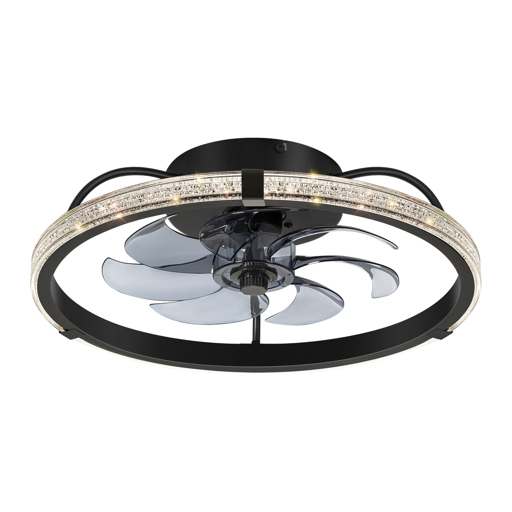 20" Low Profile Flush Mount Ceiling Fans with Lights, Modern Small Caged Ceiling Fan Remote Control, Reversible DC Motor, Fandelier Ceiling Fan Light for Bedroom Living Room Home