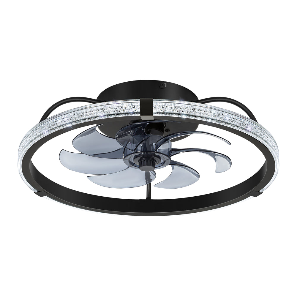 20" Low Profile Flush Mount Ceiling Fans with Lights, Modern Small Caged Ceiling Fan Remote Control, Reversible DC Motor, Fandelier Ceiling Fan Light for Bedroom Living Room Home