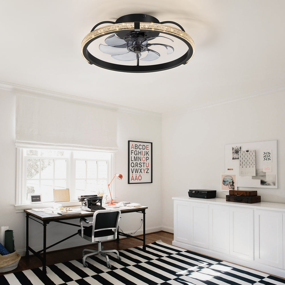 20" Low Profile Flush Mount Ceiling Fans with Lights, Modern Small Caged Ceiling Fan Remote Control, Reversible DC Motor, Fandelier Ceiling Fan Light for Bedroom Living Room Home