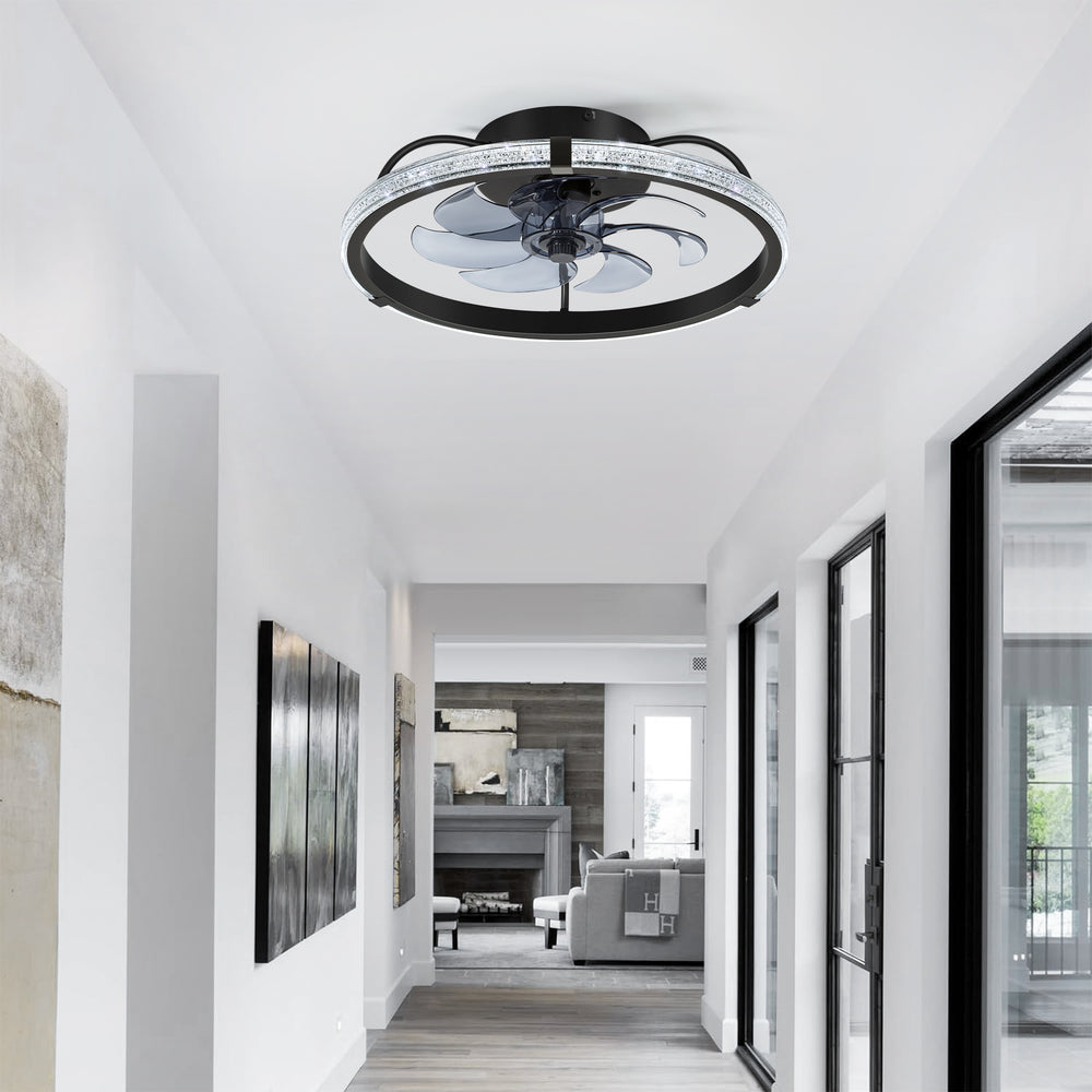 20" Low Profile Flush Mount Ceiling Fans with Lights, Modern Small Caged Ceiling Fan Remote Control, Reversible DC Motor, Fandelier Ceiling Fan Light for Bedroom Living Room Home