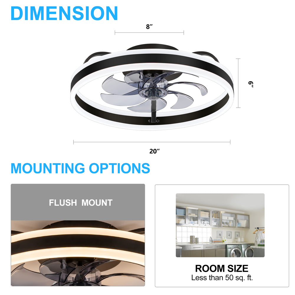 20-in 7-Blade Enclosed Flush Mount  LED Ceiling Fan with Light and Remote