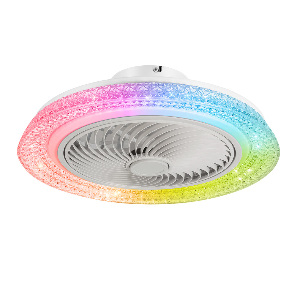 18" Smart RGB Dimmable LED Enclosed Ceiling Fan with Light Remote (5-Blade)