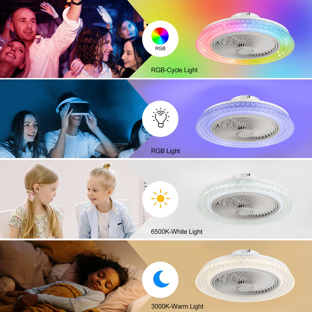 18" Smart RGB Dimmable LED Enclosed Ceiling Fan with Light Remote (5-Blade)