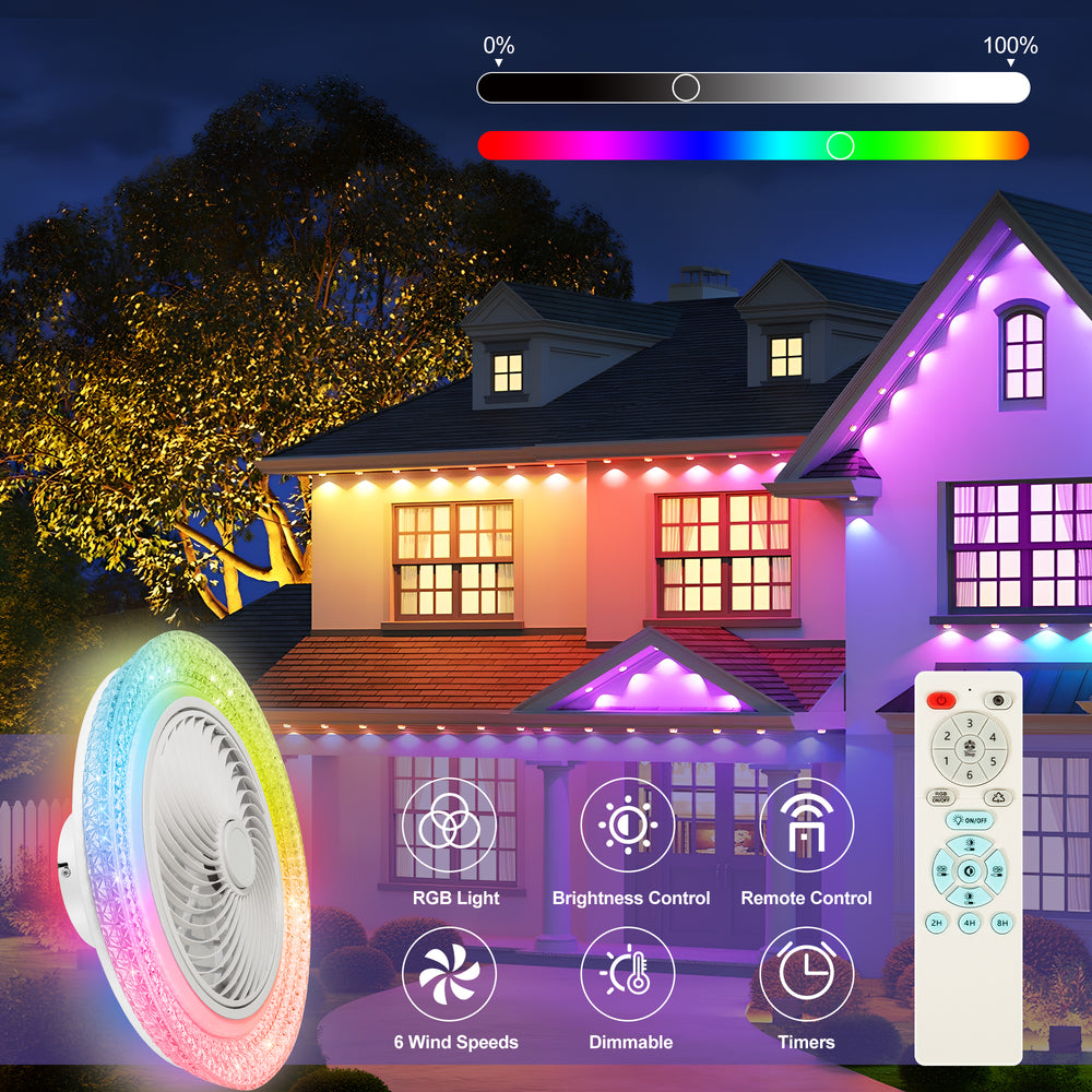 18" Smart RGB Dimmable LED Enclosed Ceiling Fan with Light Remote (5-Blade)