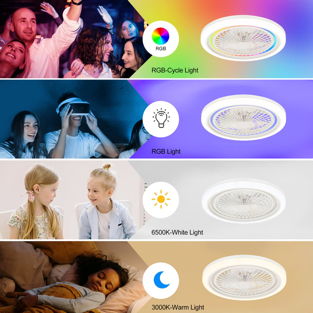 19-in Modern Smart RGB Flush Mount Ceiling Fan with Dimmable Light(5-Blade)