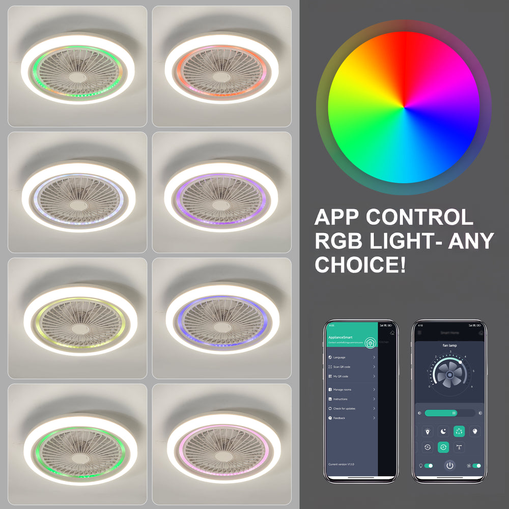 19-in Modern Smart RGB Flush Mount Ceiling Fan with Dimmable Light(5-Blade)