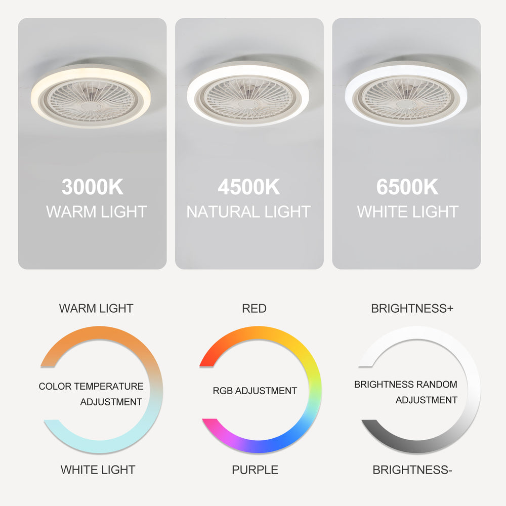 19-in Modern Smart RGB Flush Mount Ceiling Fan with Dimmable Light(5-Blade)