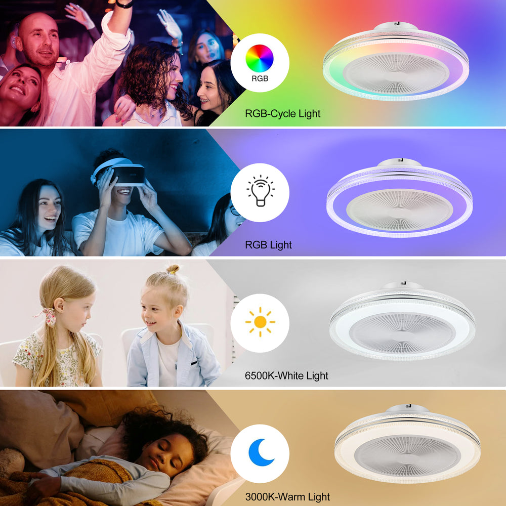 20-in Modern Smart RGB Flush Mount Ceiling Fan with Dimmable Light(5-Blade)