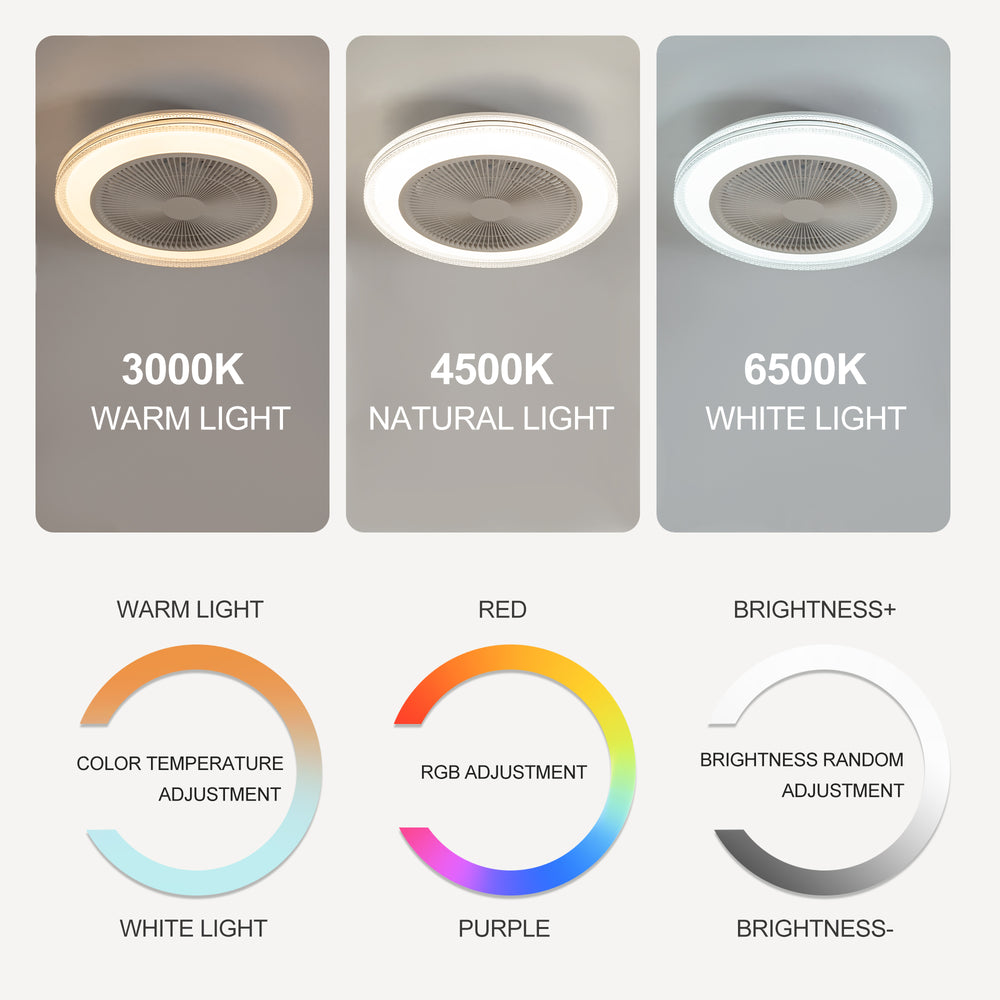 20-in Modern Smart RGB Flush Mount Ceiling Fan with Dimmable Light(5-Blade)