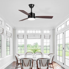 42 Inch 3-Blade LED Ceiling Fan with Light and Remote,5in and 10in Downrod included