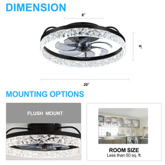 20-inch 7-Blade Enclosed Flush Mount  LED Ceiling Fan with Light and Remote