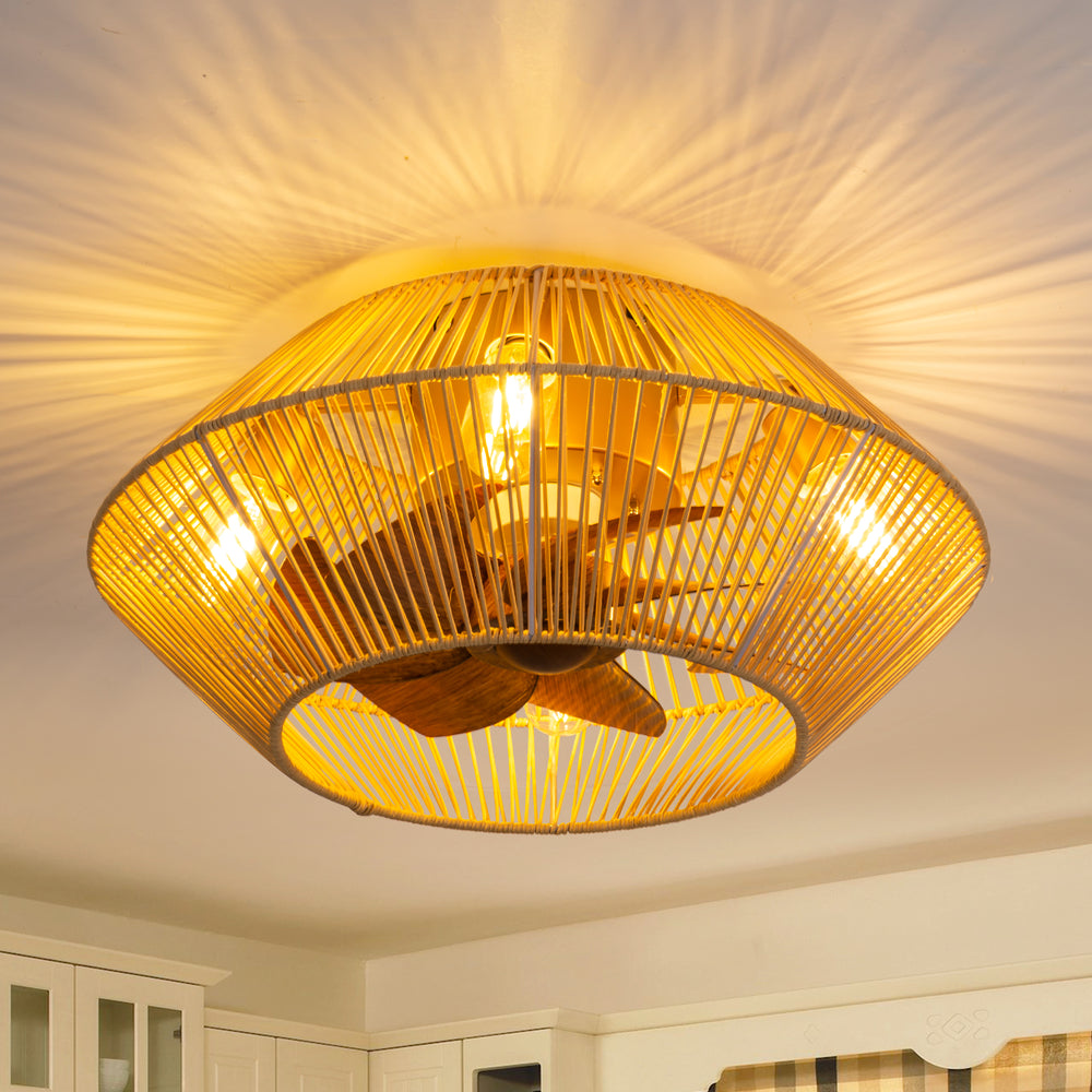 19-in Boho Flush Mount Ceiling Fans with Light Remote Flush Mount(7-Blade)
