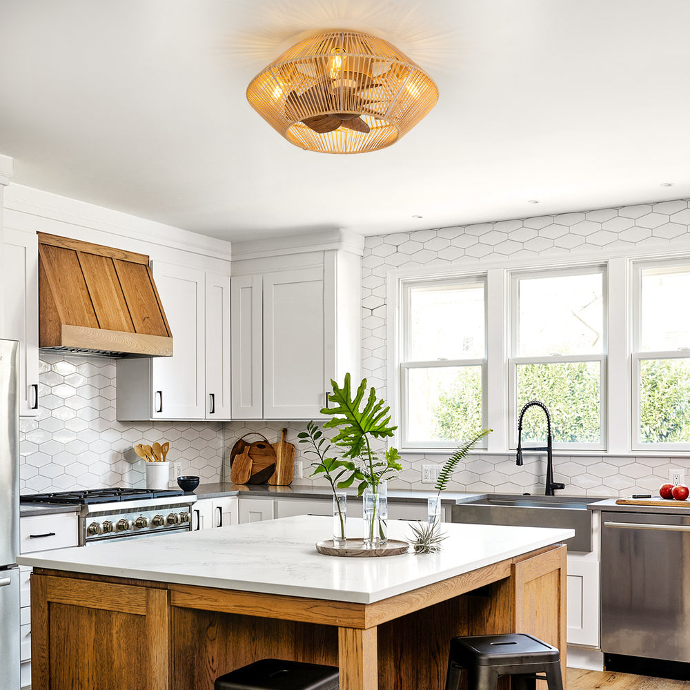 19-in Boho Flush Mount Ceiling Fans with Light Remote Flush Mount(7-Blade)