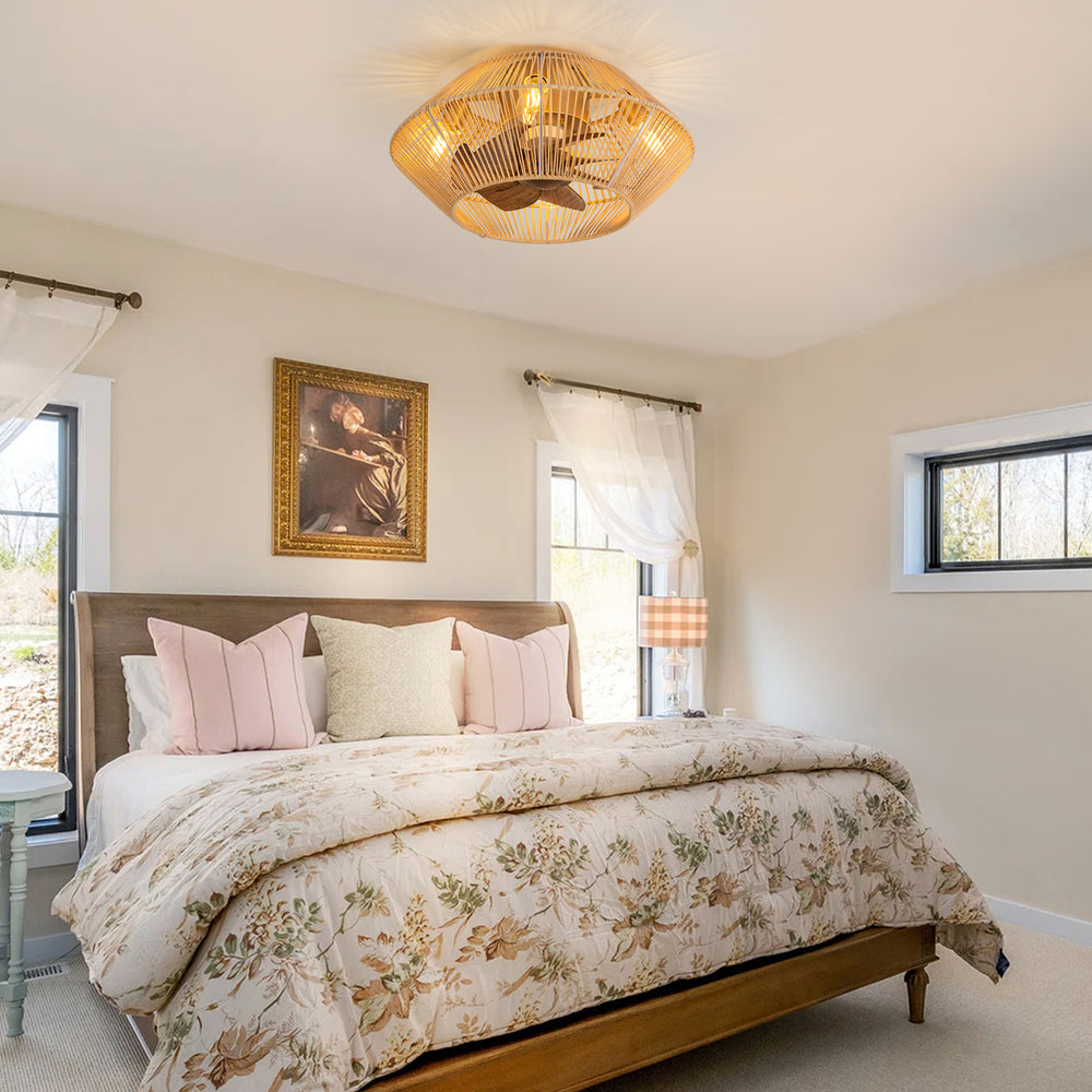 19-in Boho Flush Mount Ceiling Fans with Light Remote Flush Mount(7-Blade)