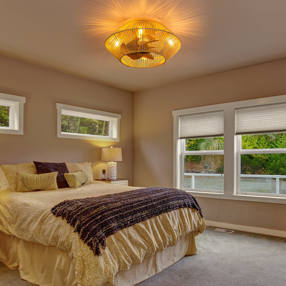 19-in Boho Flush Mount Ceiling Fans with Light Remote Flush Mount(7-Blade)