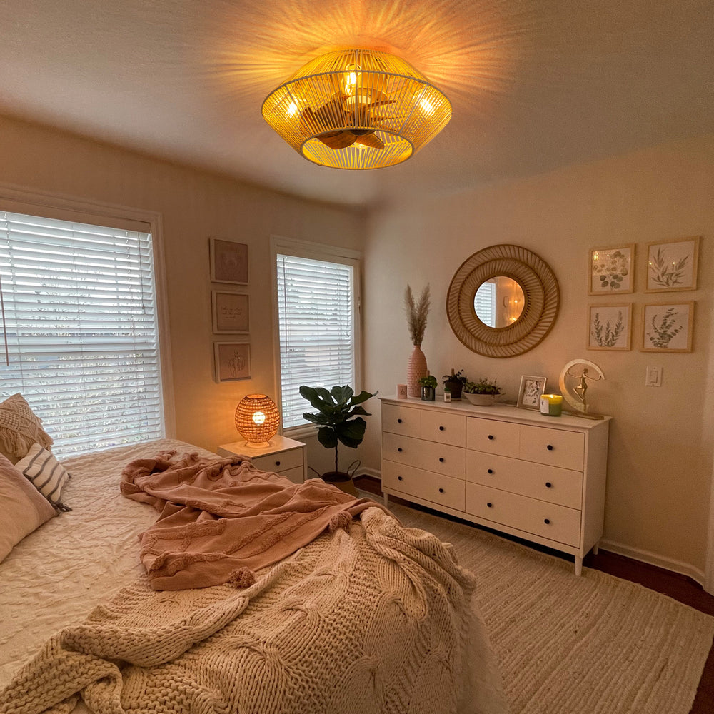 19-in Boho Flush Mount Ceiling Fans with Light Remote Flush Mount(7-Blade)