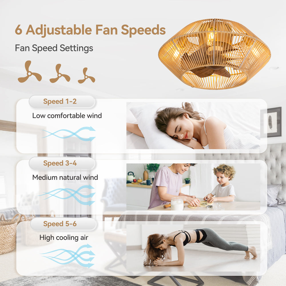 19-in Boho Flush Mount Ceiling Fans with Light Remote Flush Mount(7-Blade)