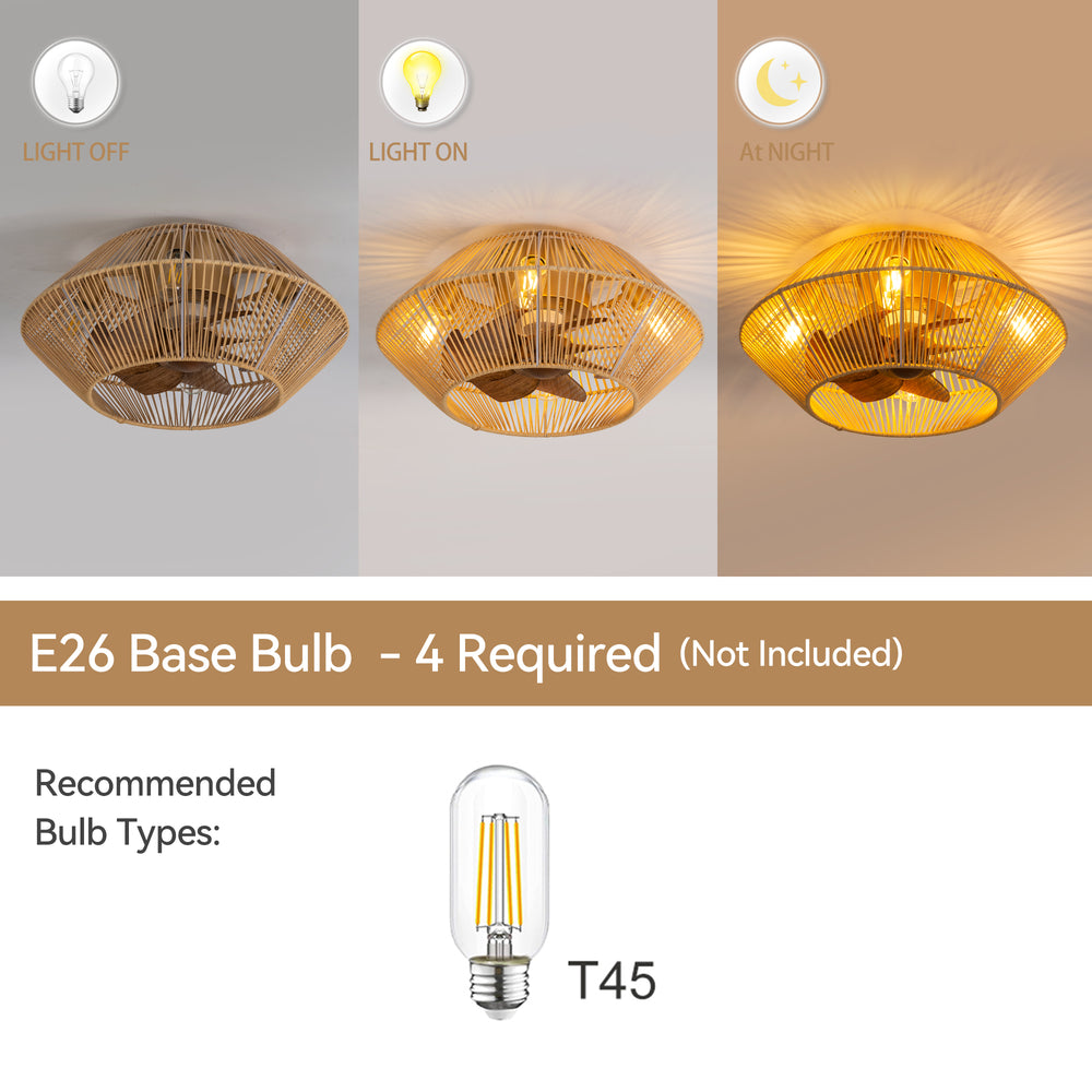 19-in Boho Flush Mount Ceiling Fans with Light Remote Flush Mount(7-Blade)