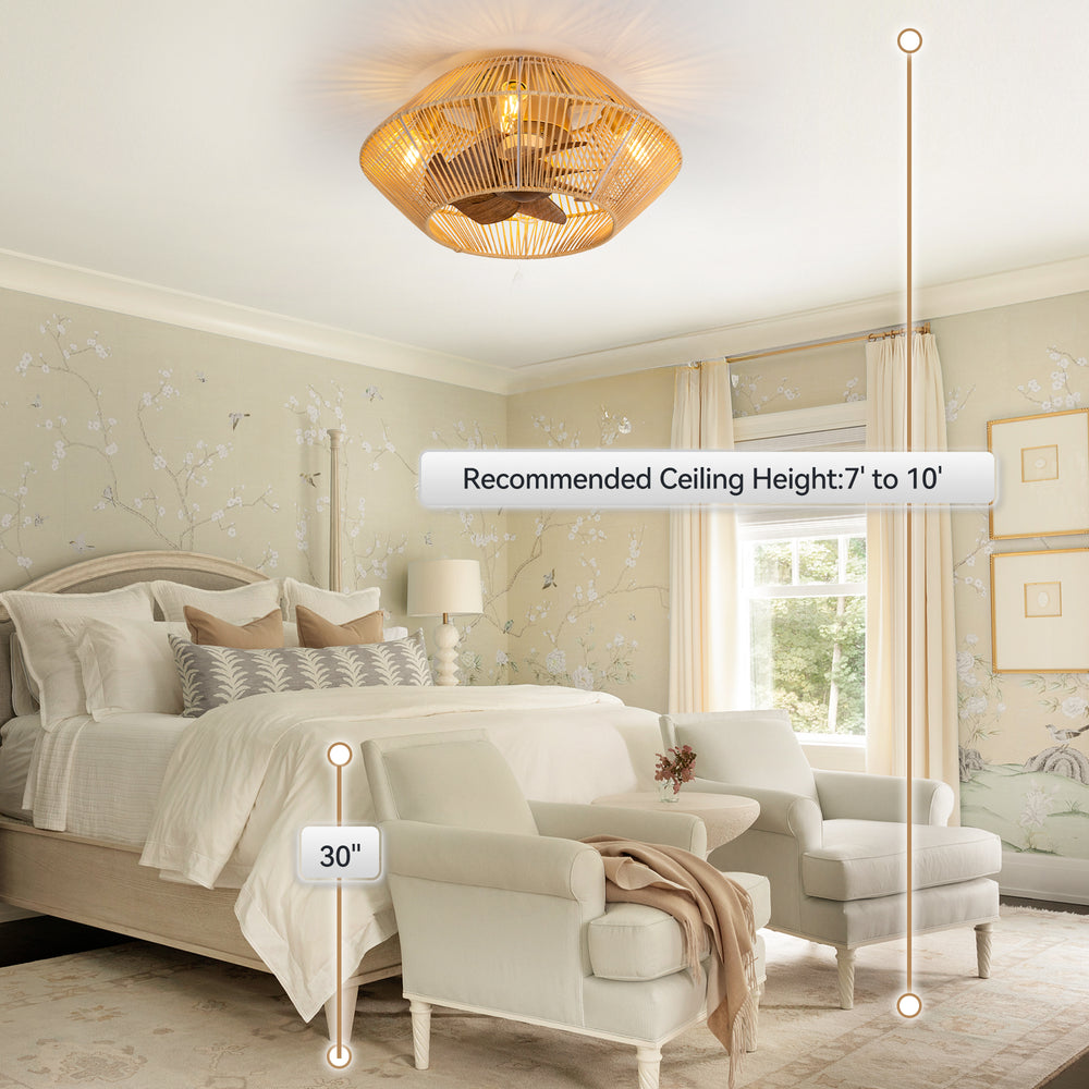 19-in Boho Flush Mount Ceiling Fans with Light Remote Flush Mount(7-Blade)