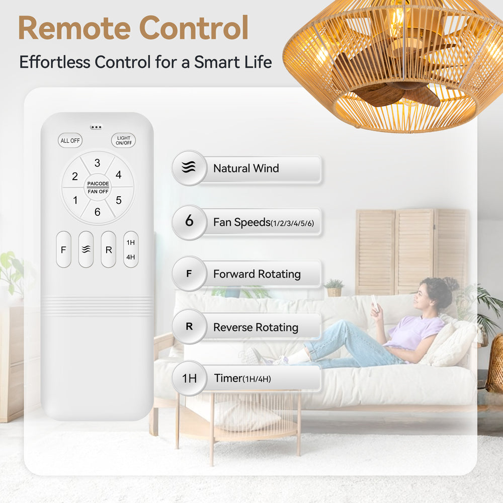 19-in Boho Flush Mount Ceiling Fans with Light Remote Flush Mount(7-Blade)