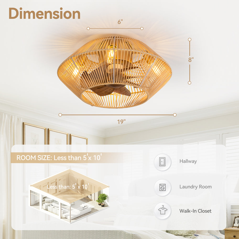 19-in Boho Flush Mount Ceiling Fans with Light Remote Flush Mount(7-Blade)