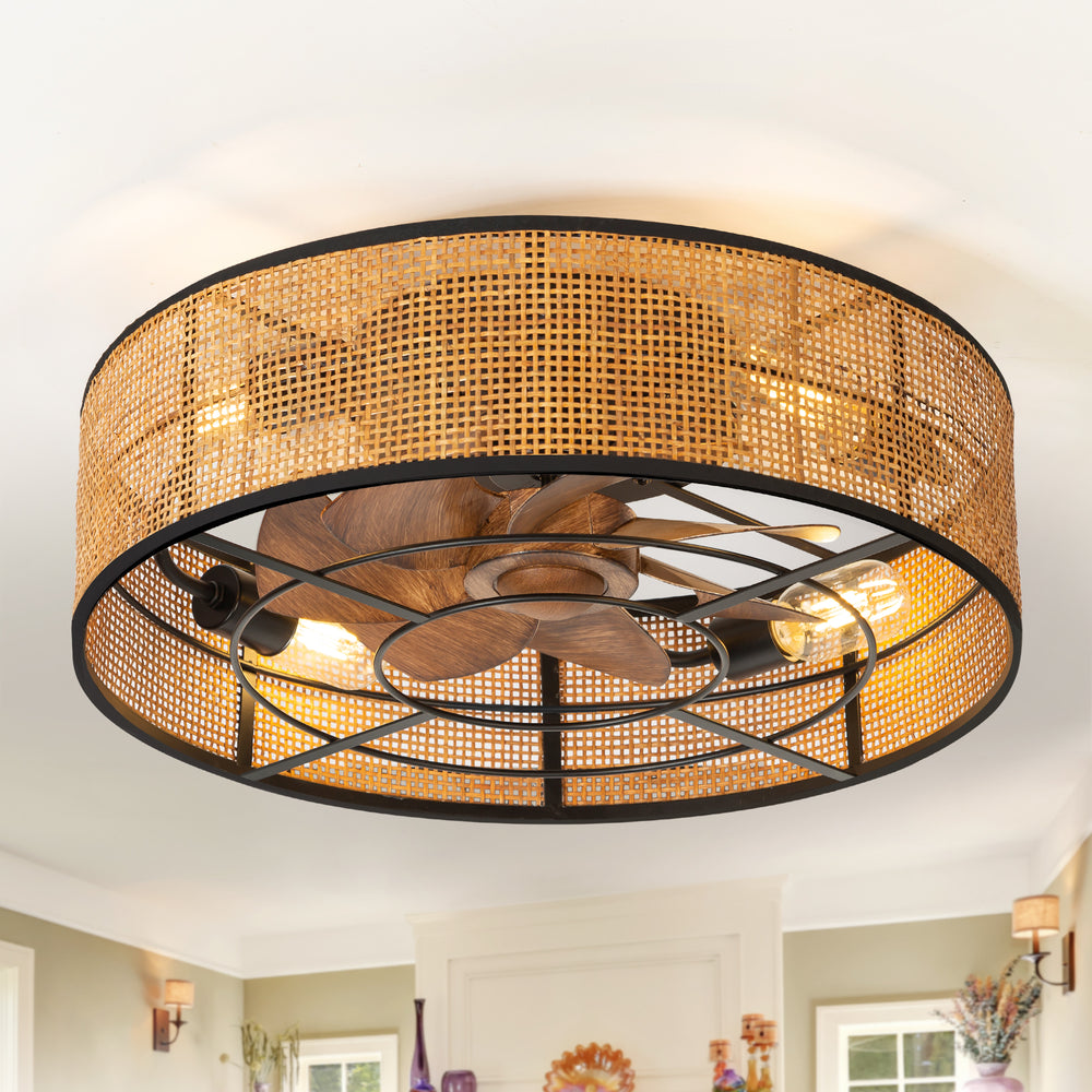 19-in Boho Flush Mount Ceiling Fans with Light Remote Flush Mount(7-Blade)