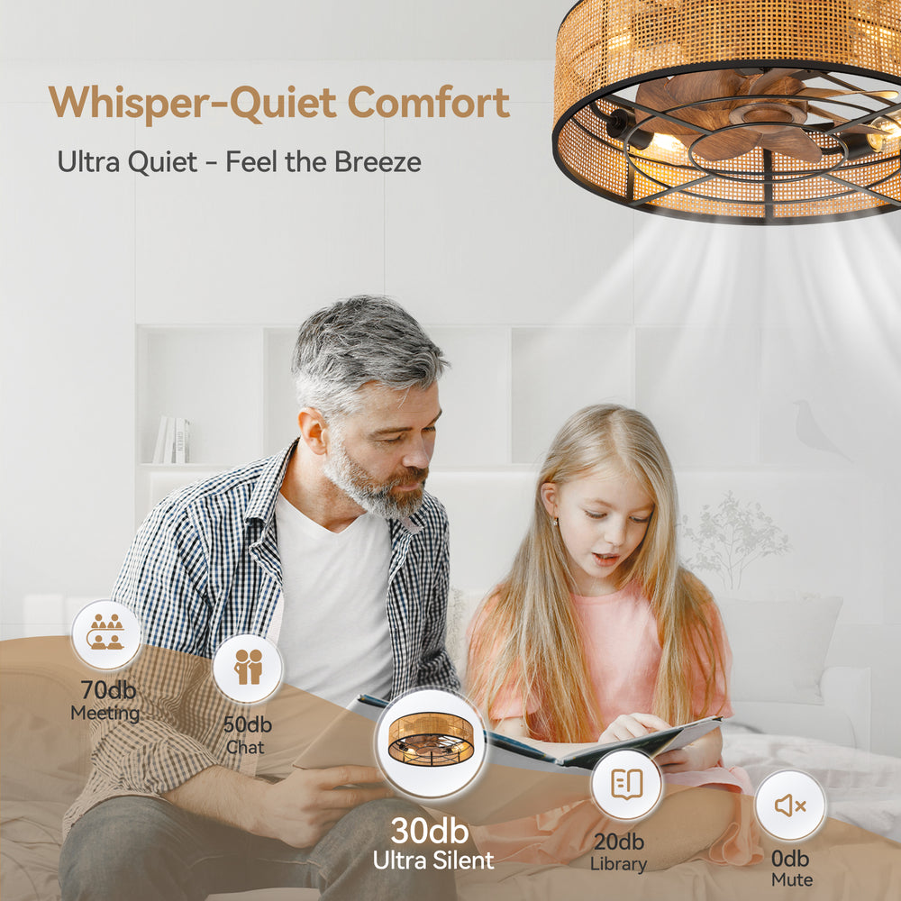 19-in Boho Flush Mount Ceiling Fans with Light Remote Flush Mount(7-Blade)