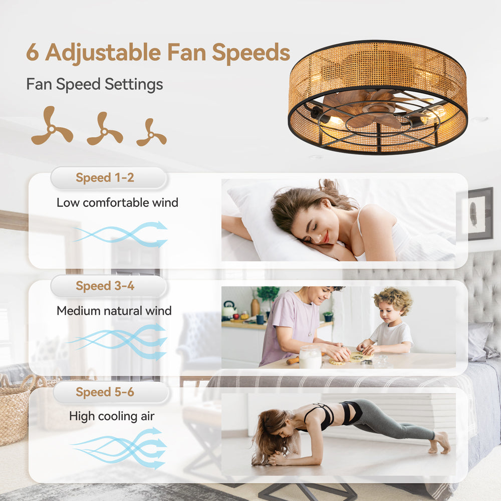 19-in Boho Flush Mount Ceiling Fans with Light Remote Flush Mount(7-Blade)