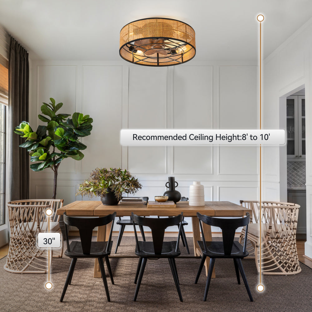 19-in Boho Flush Mount Ceiling Fans with Light Remote Flush Mount(7-Blade)