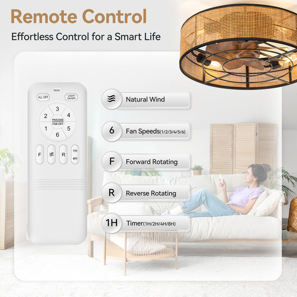 19-in Boho Flush Mount Ceiling Fans with Light Remote Flush Mount(7-Blade)