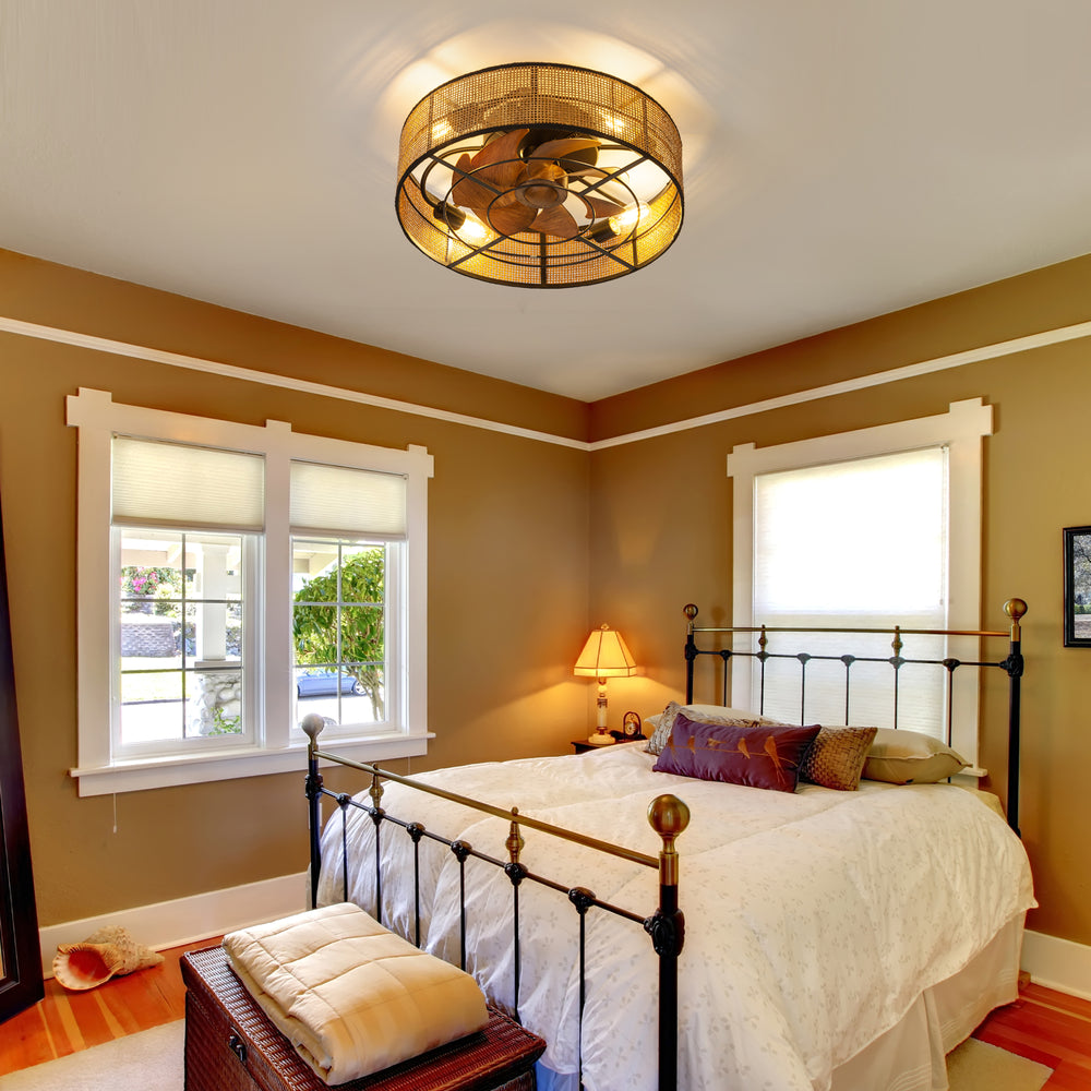 19-in Boho Flush Mount Ceiling Fans with Light Remote Flush Mount(7-Blade)