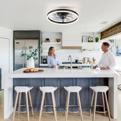 Black Caged Ceiling Fan with LED Light, 20/23 Inch Flush Mount Low-Profile Fan with 6/7 Blades, Quiet DC Motor and Remote Control, Dimmable Light with Memory, Modern Indoor Ceiling Fan for Bedrooms, Living Rooms, Kitchens, and Dining Areas