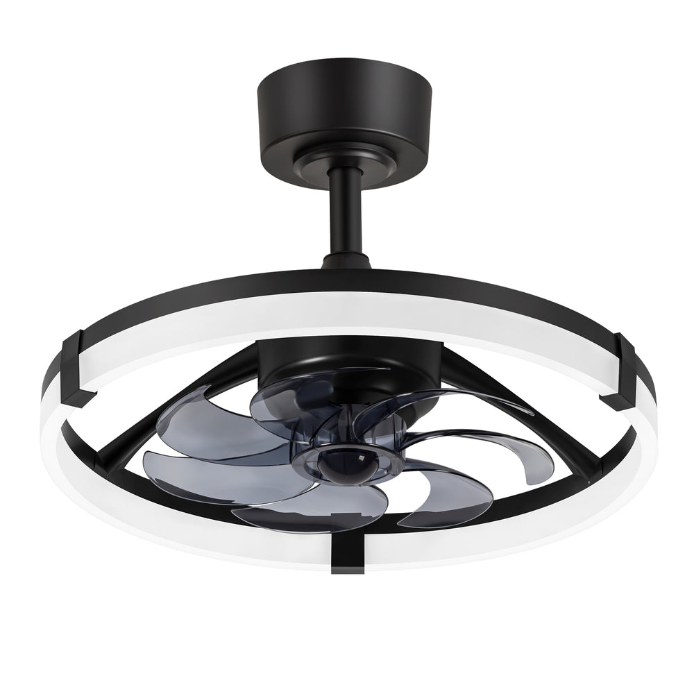 Black Caged Ceiling Fan with LED Light, 20/23 Inch Downrod-Mount Indoor Fan with 6/7 Blades, Quiet DC Motor, Dimmable LED with Memory, Remote Control, Modern Ceiling Fan for Bedroom, Living Room, Kitchen, Dining Room