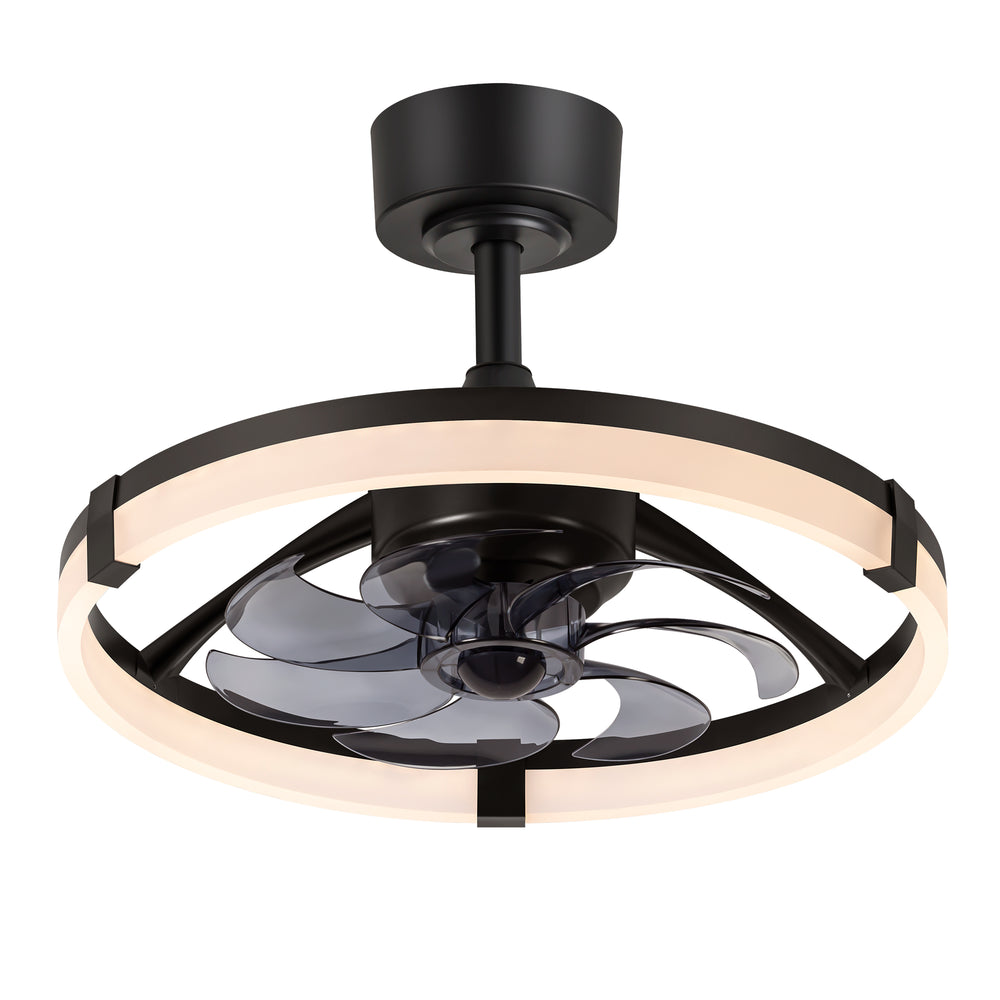 Black Caged Ceiling Fan with LED Light, 20/23 Inch Downrod-Mount Indoor Fan with 6/7 Blades, Quiet DC Motor, Dimmable LED with Memory, Remote Control, Modern Ceiling Fan for Bedroom, Living Room, Kitchen, Dining Room