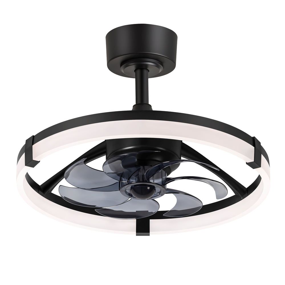Black Caged Ceiling Fan with LED Light, 20/23 Inch Downrod-Mount Indoor Fan with 6/7 Blades, Quiet DC Motor, Dimmable LED with Memory, Remote Control, Modern Ceiling Fan for Bedroom, Living Room, Kitchen, Dining Room