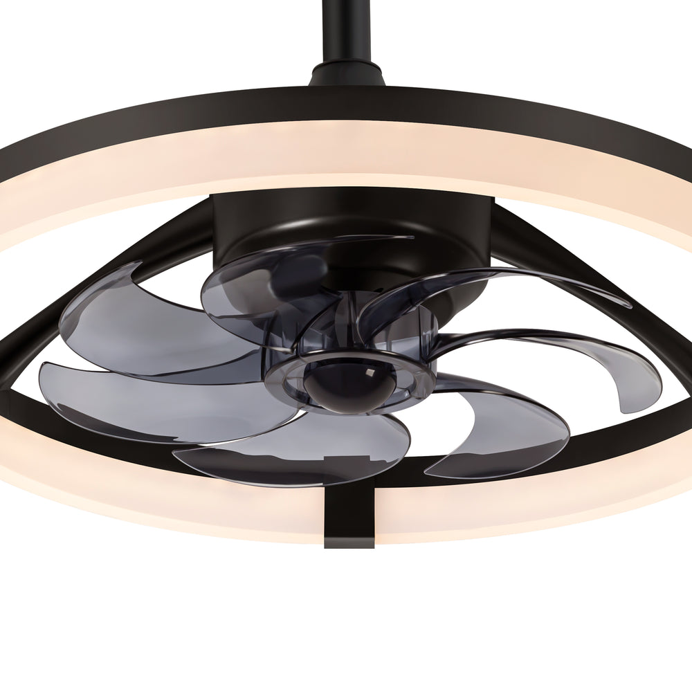 Black Caged Ceiling Fan with LED Light, 20/23 Inch Downrod-Mount Indoor Fan with 6/7 Blades, Quiet DC Motor, Dimmable LED with Memory, Remote Control, Modern Ceiling Fan for Bedroom, Living Room, Kitchen, Dining Room