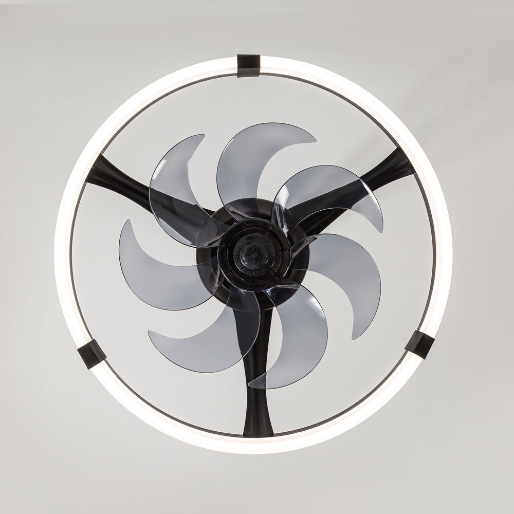 Black Caged Ceiling Fan with LED Light, 20/23 Inch Downrod-Mount Indoor Fan with 6/7 Blades, Quiet DC Motor, Dimmable LED with Memory, Remote Control, Modern Ceiling Fan for Bedroom, Living Room, Kitchen, Dining Room