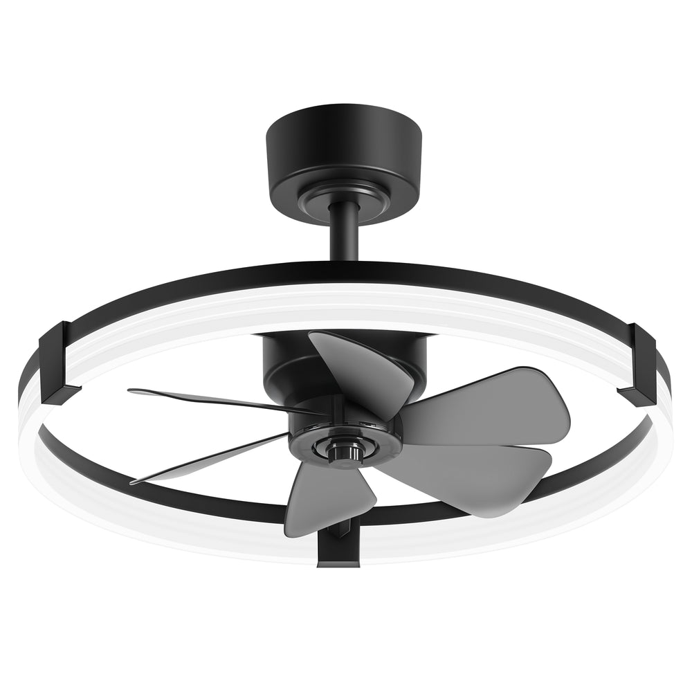 Black Caged Ceiling Fan with LED Light, 20/23 Inch Downrod-Mount Indoor Fan with 6/7 Blades, Quiet DC Motor, Dimmable LED with Memory, Remote Control, Modern Ceiling Fan for Bedroom, Living Room, Kitchen, Dining Room