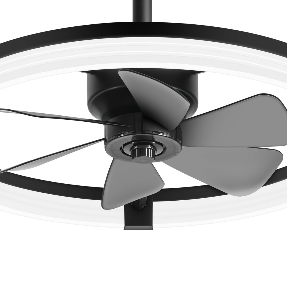 Black Caged Ceiling Fan with LED Light, 20/23 Inch Downrod-Mount Indoor Fan with 6/7 Blades, Quiet DC Motor, Dimmable LED with Memory, Remote Control, Modern Ceiling Fan for Bedroom, Living Room, Kitchen, Dining Room