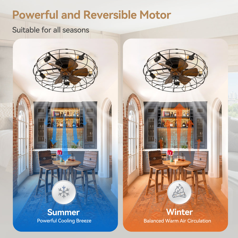18.5/23.6-inch Caged Ceiling Fan with Light and Remote, Low