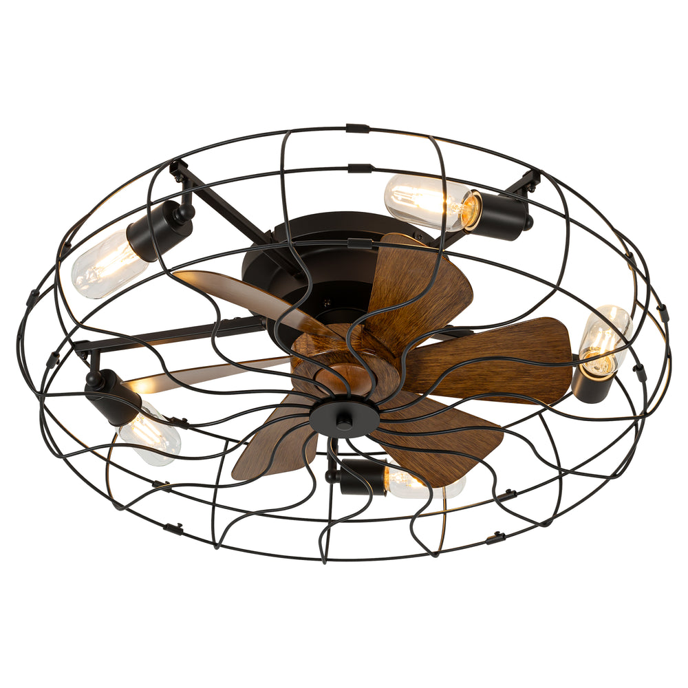 18.5/23.6-inch Caged Ceiling Fan with Light and Remote, Low Profile Flush Mount, Quiet DC Motor, ABS Blades, E26 Bulb Compatible, Industrial Farmhouse Ceiling Fan for Small Spaces