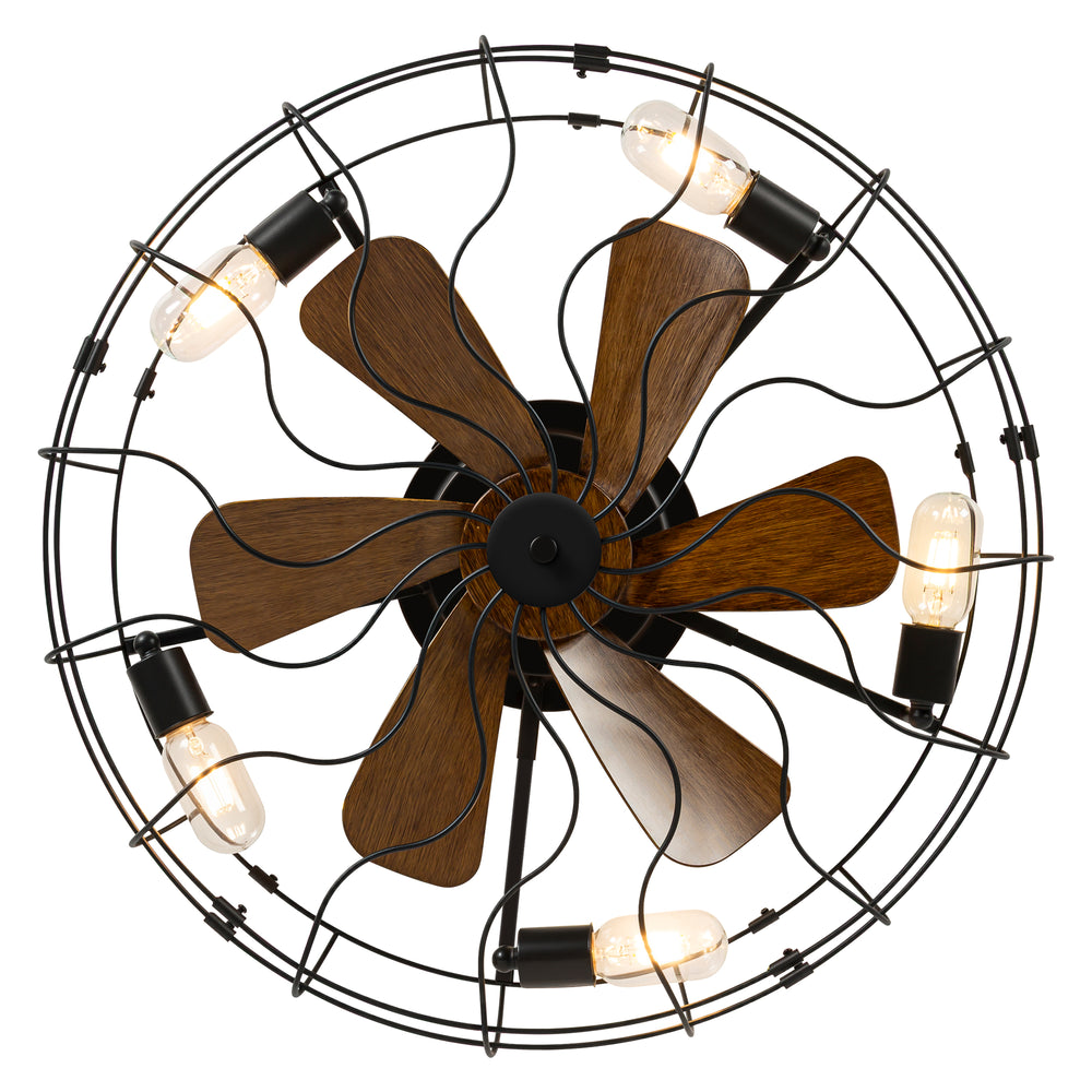 18.5/23.6-inch Caged Ceiling Fan with Light and Remote, Low Profile Flush Mount, Quiet DC Motor, ABS Blades, E26 Bulb Compatible, Industrial Farmhouse Ceiling Fan for Small Spaces