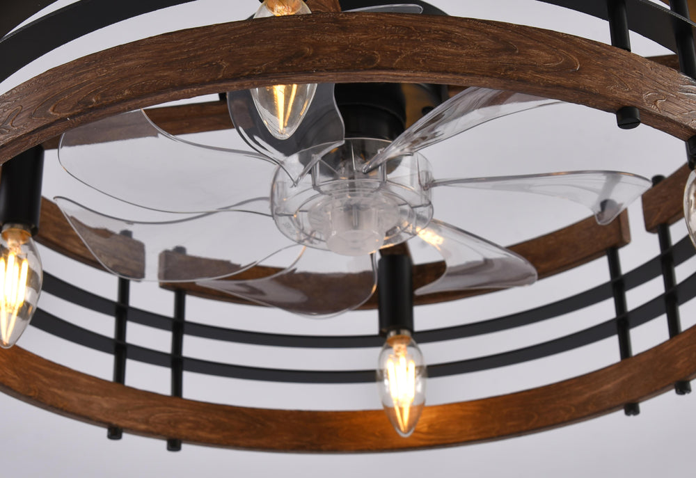 20-in Caged Ceiling Fan with Light, Bladeless Industrial Ceiling Fan with Remote, Vintage Rustic Fan Lights Ceiling Fixtures for Kitchen, Farmhouse, Bedroom,6 Speed,2/4/8h Timing