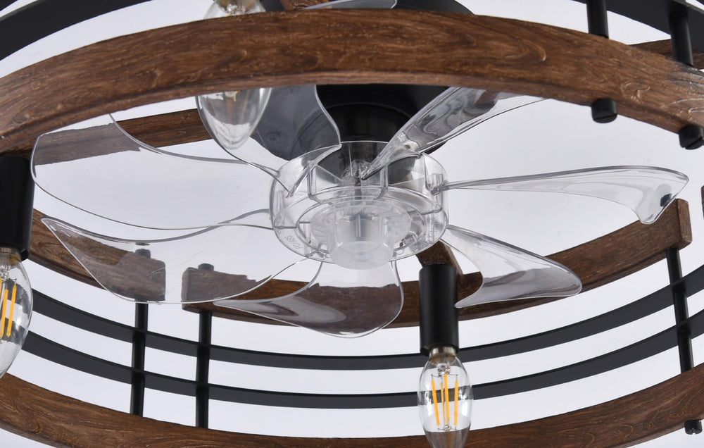 20-in Caged Ceiling Fan with Light, Bladeless Industrial Ceiling Fan with Remote, Vintage Rustic Fan Lights Ceiling Fixtures for Kitchen, Farmhouse, Bedroom,6 Speed,2/4/8h Timing