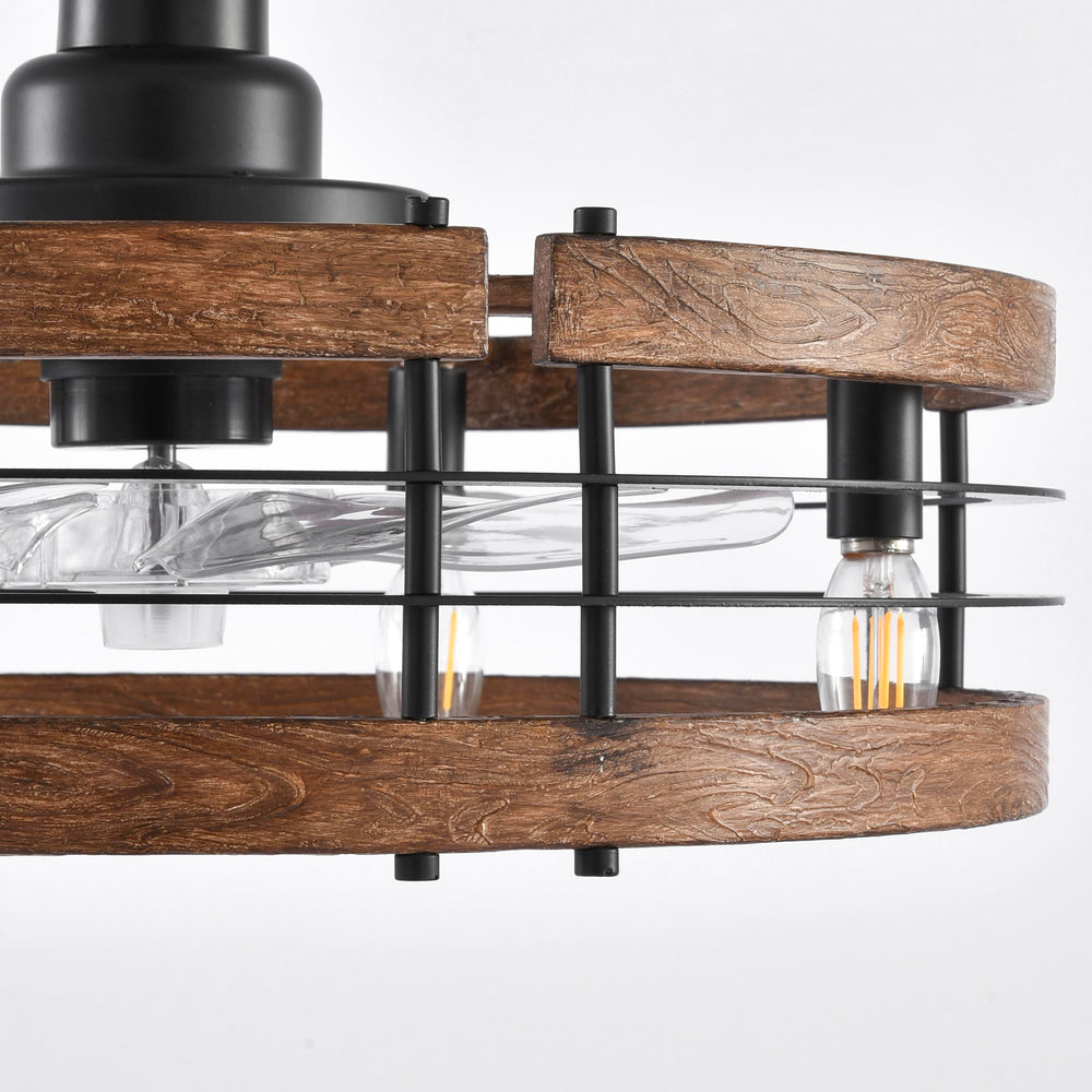 20-in Caged Ceiling Fan with Light, Bladeless Industrial Ceiling Fan with Remote, Vintage Rustic Fan Lights Ceiling Fixtures for Kitchen, Farmhouse, Bedroom,6 Speed,2/4/8h Timing