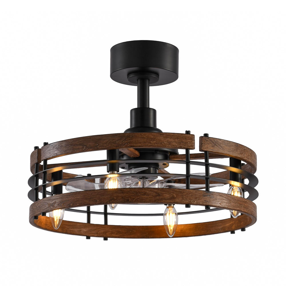 20-in Caged Ceiling Fan with Light, Bladeless Industrial Ceiling Fan with Remote, Vintage Rustic Fan Lights Ceiling Fixtures for Kitchen, Farmhouse, Bedroom,6 Speed,2/4/8h Timing