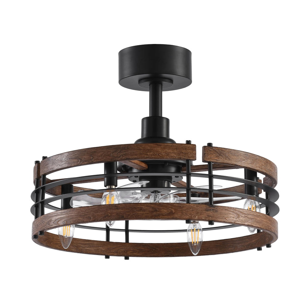 20-in Caged Ceiling Fan with Light, Bladeless Industrial Ceiling Fan with Remote, Vintage Rustic Fan Lights Ceiling Fixtures for Kitchen, Farmhouse, Bedroom,6 Speed,2/4/8h Timing