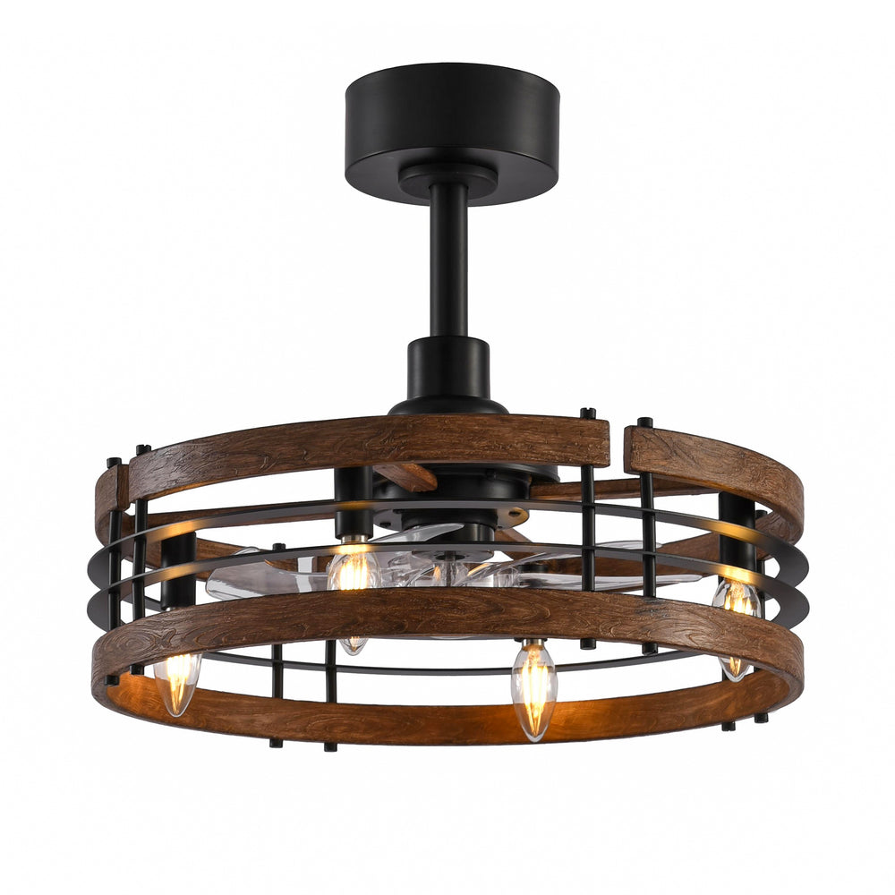 20-in Caged Ceiling Fan with Light, Bladeless Industrial Ceiling Fan with Remote, Vintage Rustic Fan Lights Ceiling Fixtures for Kitchen, Farmhouse, Bedroom,6 Speed,2/4/8h Timing