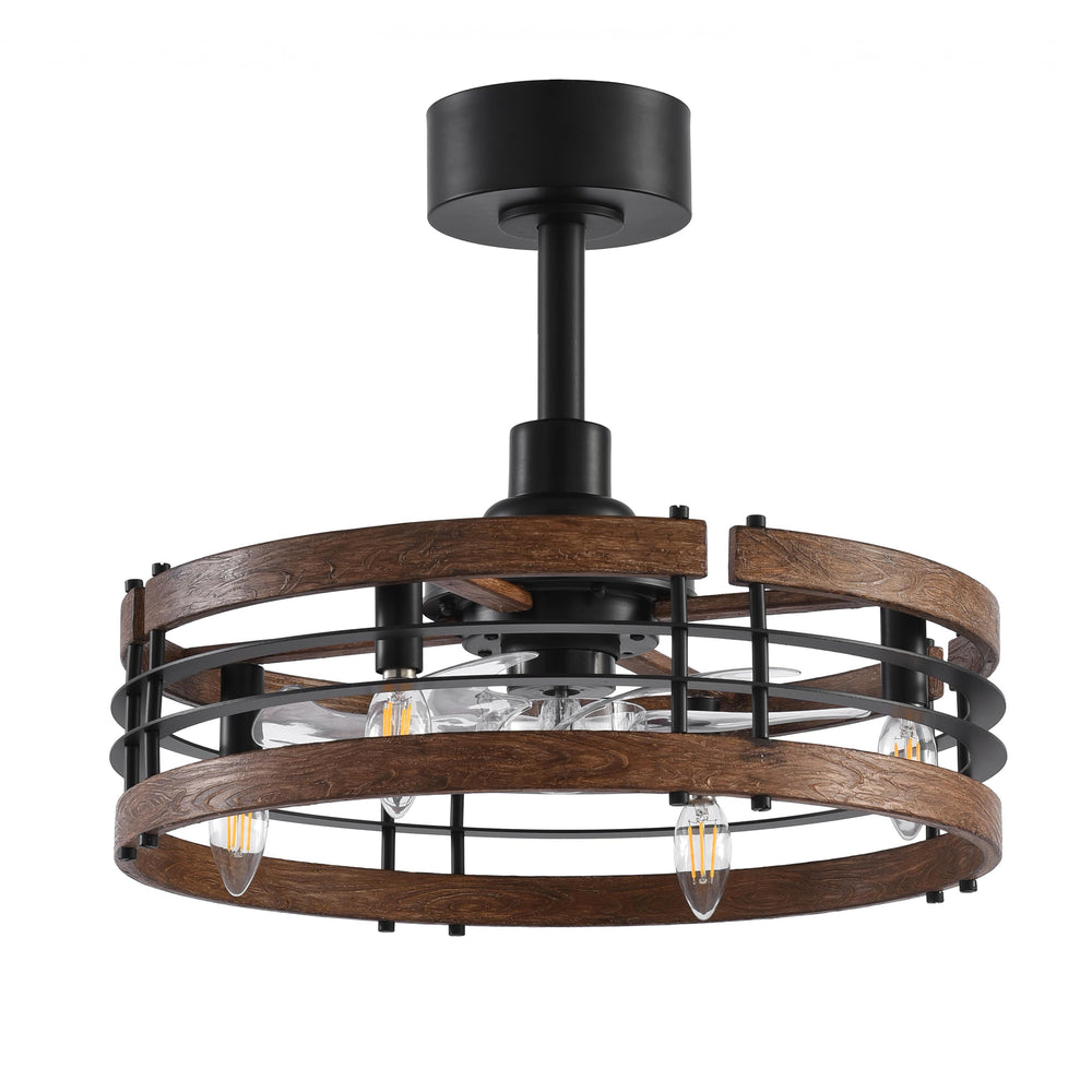 20-in Caged Ceiling Fan with Light, Bladeless Industrial Ceiling Fan with Remote, Vintage Rustic Fan Lights Ceiling Fixtures for Kitchen, Farmhouse, Bedroom,6 Speed,2/4/8h Timing