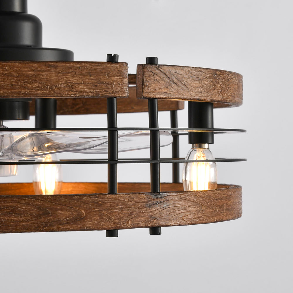 20-in Caged Ceiling Fan with Light, Bladeless Industrial Ceiling Fan with Remote, Vintage Rustic Fan Lights Ceiling Fixtures for Kitchen, Farmhouse, Bedroom,6 Speed,2/4/8h Timing